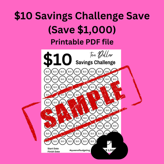 $10 Savings Challenge Save (Save $1,000)
