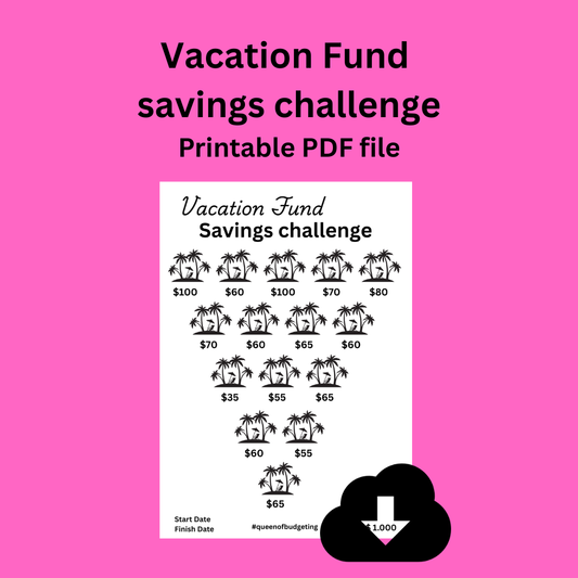 Vacation Fund Savings Challenge $1000