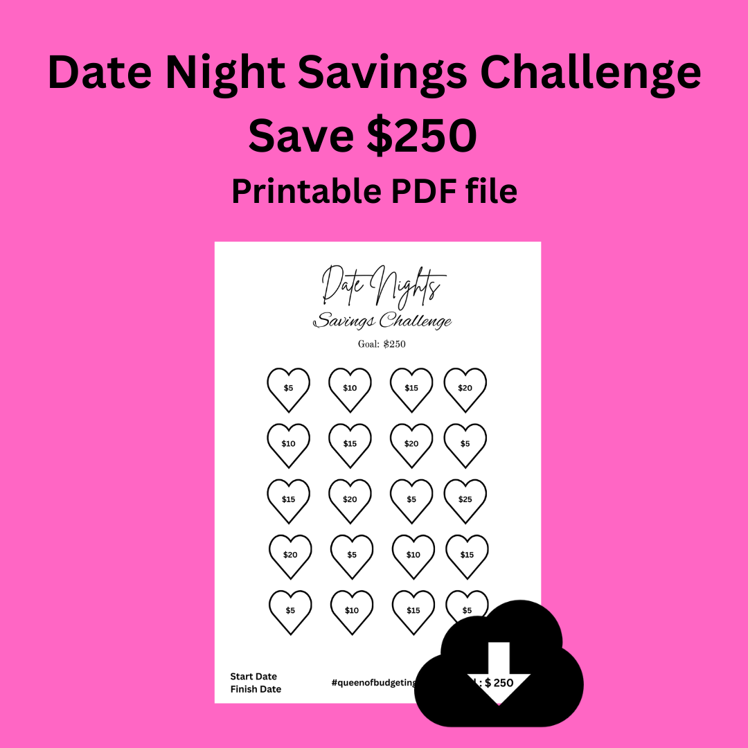 Date Night Savings Challenge - Save $250  Printable Savings Tracker