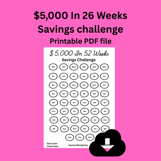 $5,000 In 26 Weeks Savings Challenge