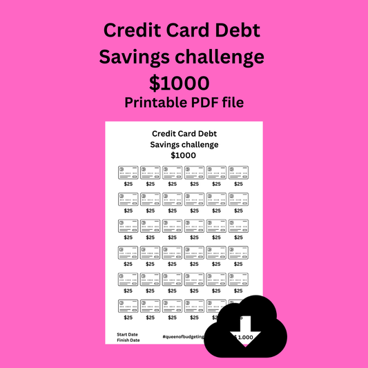 Credit Card Debt Payoff Savings challenge $1000